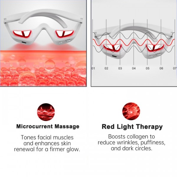 Under-Eye Red Light Therapy Device,Red Light Therapy Glasses Microcurrent Eye Massager Red Light Eye Mask for Eye Bags Dark Circles Puffiness Wrinkles Fine Lines