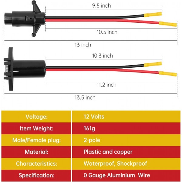 Aogled Trolling Motor Plug,12V 8 Gauge 2 Wire Trolling Motor Plug and Receptacle Compatible with Marine Boat Kayak, Waterproof Male Female Trolling Motor Wire Kit Connector Quick Connect Socket 