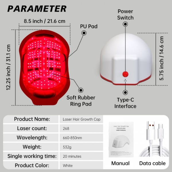 Laser Hair Growth Cap,Red Light Therapy Cap TW147,Laser Hair Growth System Hair Loss Treatments for Men and Women,Hair Regrowth Treatments Laser Cap (White)