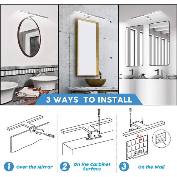 Aogled LED Bathroom Mirror Light, 10 W, 820 Lumen,Cool White 6000K 40 cm, 230 V, Stainless Steel 3-in-1 Installation,Class II Waterproof IP44 Bathroom Mirror Lamp, No Flickering, 400 mm Bathroom Mirror Light